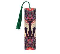 Marque-page ethnique éléphant mandala vintage en bois avec pompon pour femme et homme, marque-page de lecture, cadeaux pour les amateurs de livres