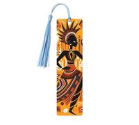 Marque-page ethnique en bois avec pompon pour femme dansante africaine - Marque-page pour femme et homme - Marque-page de lecture - Cadeau pour les amateurs de livres