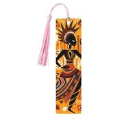 Marque-page ethnique en bois avec pompon pour femme dansante africaine - Marque-page pour femme et homme - Marque-page de lecture - Cadeau pour les amateurs de livres