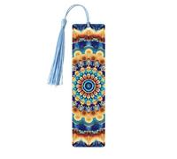 Marque-page ethnique mandala bohème en bois avec pompon pour femme et homme - Marque-page de lecture - Cadeau pour les amateurs de livres