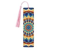 Marque-page ethnique mandala bohème en bois avec pompon pour femme et homme - Marque-page de lecture - Cadeau pour les amateurs de livres