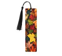 Marque-page feuilles d'automne en bois avec pompon pour femme et homme - Marque-page de lecture - Cadeau pour les amateurs de livres