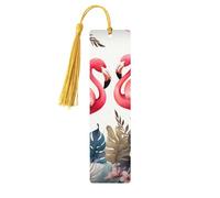 Marque-page floral avec flamant rose, marque-page en bois pour les amateurs de livres, marque-page en bois fait à la main avec pompon, marque-page de lecture, étiquettes cadeaux en bois pour