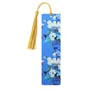 Marque-page floral bleu en bois pour les amateurs de livres, marque-page en bois fait à la main avec pompon, marque-page de lecture, étiquettes cadeaux en bois pour décorations artisanales