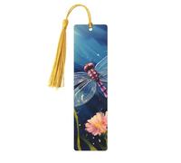 Marque-page floral libellule en bois pour les amateurs de livres, marque de livre en bois fait à la main avec pompon, marque-page de lecture, étiquettes cadeaux en bois pour décorations artisanales