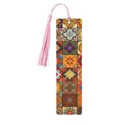 Marque-page géométrique marocain en bois pour les amateurs de livres, marque-page à faire soi-même avec pompons colorés en bois, étiquettes cadeaux rectangulaires, cadeau inhabituel pour homme et