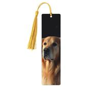 Marque-page Golden Retriever en bois pour les amateurs de livres - Marque-page en bois fait à la main avec pompon - Marqueurs de page de lecture - Étiquettes cadeaux en bois pour décorations