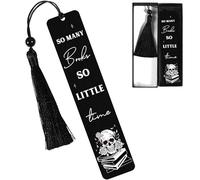 Marque-page gothique en métal avec pompon et boîte cadeau, motif de crâne sombre et effrayant pour les amateurs de livres, cadeaux littéraires gothiques uniques pour Halloween, anniversaire, Noël