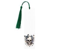 Marque-page gothique tête de mort papillon squelette en bois avec pompon marque-page pour homme et femme Cadeau pour les amateurs de livres