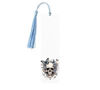 Marque-page gothique tête de mort papillon squelette en bois avec pompon marque-page pour homme et femme Cadeau pour les amateurs de livres