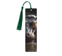 Marque-page hippopotame avec pompons, marque-page en bois pour homme et femme, fait à la main pour les amateurs de livres, marqueurs de page de lecture, étiquettes en bois, ornements d'anniversaire