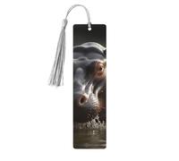 Marque-page hippopotame avec pompons, marque-page en bois pour homme et femme, fait à la main pour les amateurs de livres, marqueurs de page de lecture, étiquettes en bois, ornements d'anniversaire