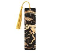 Marque-page imprimé squelette de dinosaure, marque-page en bois pour les amateurs de livres, marque de livre en bois fait à la main avec pompon, marqueurs de page de lecture, étiquettes cadeaux en