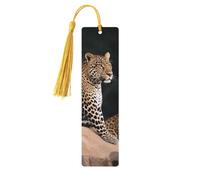 Marque-page léopard africain sur rocher, marque-page en bois pour les amateurs de livres, marque de livre en bois fait à la main avec pompon, marque-page de lecture, étiquettes cadeaux en bois pour