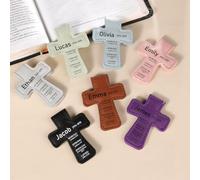 Marque-page magnétique personnalisé en cuir en forme de croix, avec nom personnalisé, versets de la Bible, marque-page chrétien, cadeau de baptême, d'encouragement pour les amateurs de livre/famille