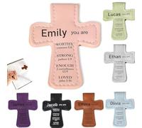 Marque-page magnétique personnalisé en cuir en forme de croix - Marque-page chrétien personnalisé de la Bible pour les lecteurs d'étude de la Bible, les enseignants, les étudiants - Cadeau (rose)