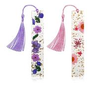 Marque Page, Marque Page résine,Kaluofan Lot de 2 signet pour fleurs séchées, marque page resine fleur seche, Main Avec Pompon Mignon Accessoires de Livre Cadeau Pour les Amateurs de Lecture