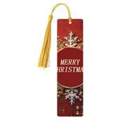 Marque-page « Merry Christmas Too » en bois pour hommes, femmes, enseignants, cadeau vintage fait à la main, marque-pages pour lecture, marque-pages à suspendre, ornements en bois avec pompon