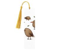 Marque-page mignon en bois avec motif oiseaux kiwi pour les amateurs de livres, marque-page en bois fait à la main avec pompon, marqueurs de page de lecture, étiquettes cadeaux en bois pour