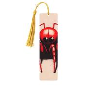 Marque-page mignon en bois avec petite araignée rouge pour les amateurs de livres, marque-page en bois fait à la main avec pompon, marque-page de lecture, étiquettes cadeaux en bois pour décorations