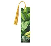 Marque-page mignon en bois en forme de feuilles de bananier pour les amateurs de livres, fait à la main avec pompons colorés, marque-page imprimés double face, accessoires de livre artistique, cadeau