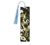 Marque-page militaire camouflage bleu marine en bois avec pompon pour homme et femme - Marque-page de lecture - Cadeau pour les amateurs de livres