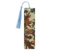 Marque-page motif feuilles bleu marine camouflage en bois d'érable avec pompon pour homme et femme - Marque-page de lecture - Cadeau pour les amateurs de livres