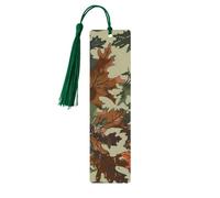 Marque-page motif feuilles bleu marine camouflage en bois d'érable avec pompon pour homme et femme - Marque-page de lecture - Cadeau pour les amateurs de livres