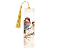 Marque-page oiseaux reposant sur une branche d'arbre - Marque-page en bois pour les amateurs de livres - Marque-page en bois fait à la main avec pompon - Marqueurs de page de lecture - Étiquettes
