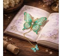 Marque-page papillon avec accents dorés et breloque chaîne, vert | Marque-page papillon creux en métal avec art. Breloque chaîne ton or. Fin et durable. S'adapte à la plupart des livres