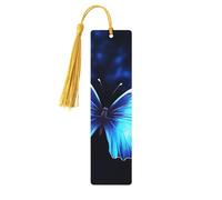 Marque-page papillon bleu en bois pour les amateurs de livres, marque de livre en bois fait à la main avec pompon, marqueurs de page de lecture, étiquettes cadeaux en bois pour décorations artisanales