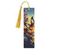 Marque-page papillon en bois pour les amateurs de livres fait à la main avec pompon - Marque-page de lecture - Étiquettes cadeaux en bois pour décorations artisanales