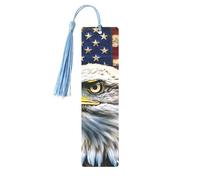 Marque-page patriotique à tête blanche avec drapeau américain imprimé, marque-pages en métal pour femme - Cadeau idéal pour les amateurs de livres Bleu ciel