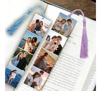 Marque Page Personnalisable,Marque Page Livre Personnalisable en Métal Photos,Impression Recto Verso,Pompon Multicolore,pour Amoureux des livres, Anniversaire,Cérémonie de Remise Des Diplômes.