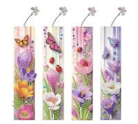 Marque-Page Personnalisé Fait Main Marque-Page Floral 3 Pièces Projets DIY Art Diamant avec Pendentifs Papillon Marque-Pages Peinture Diamant pour Fabrication DIY Débutants Fournitures