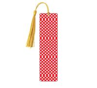Marque-page rectangulaire en bois avec imprimé à pois, étiquettes rectangulaires en bois naturel avec pompons, cadeau pour homme et femme