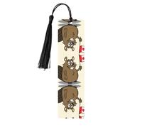 Marque-page rectangulaire en bois avec imprimé castor, étiquettes artisanales en bois naturel avec pompons, cadeau pour homme et femme