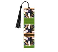 Marque-page rectangulaire en bois avec imprimé chiot bouledogue mignon avec pompons, cadeau pour homme et femme