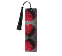 Marque-page rectangulaire en bois avec imprimé cœurs rouges avec pompons, cadeau pour homme et femme