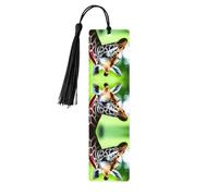 Marque-page rectangulaire en bois avec imprimé girafe de dessin animé, étiquettes artisanales en bois naturel avec pompons, cadeau pour homme et femme
