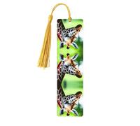 Marque-page rectangulaire en bois avec imprimé girafe de dessin animé, étiquettes artisanales en bois naturel avec pompons, cadeau pour homme et femme
