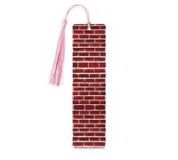 Marque-page rectangulaire en bois avec imprimé pierre rouge brique avec pompons, cadeau pour homme et femme