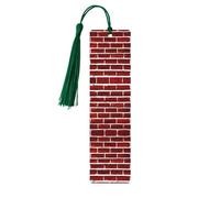 Marque-page rectangulaire en bois avec imprimé pierre rouge brique avec pompons, cadeau pour homme et femme