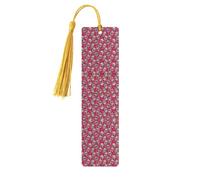 Marque-page rectangulaire en bois avec imprimé tête de mort et feuilles vertes avec pompons, cadeau pour homme et femme