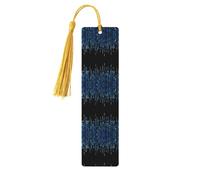 Marque-page rectangulaire en bois imprimé binaire bleu avec pompons, cadeau pour homme et femme