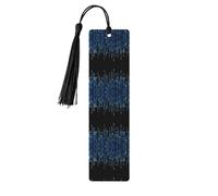 Marque-page rectangulaire en bois imprimé binaire bleu avec pompons, cadeau pour homme et femme