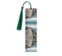 Marque-page rectangulaire en bois imprimé jetée côtière avec pompons, cadeau pour homme et femme