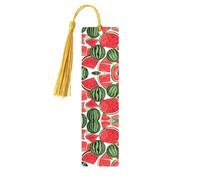 Marque-page rectangulaire en bois imprimé pastèque rouge avec pompons, cadeau pour homme et femme