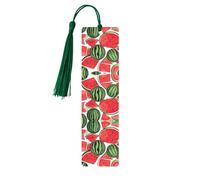 Marque-page rectangulaire en bois imprimé pastèque rouge avec pompons, cadeau pour homme et femme
