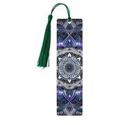 Marque-page rectangulaire mandala en bois pour homme et femme, fait à la main avec pendentif en bois brut avec pampille, marque-pages, cadeaux à suspendre pour les amateurs de livres
